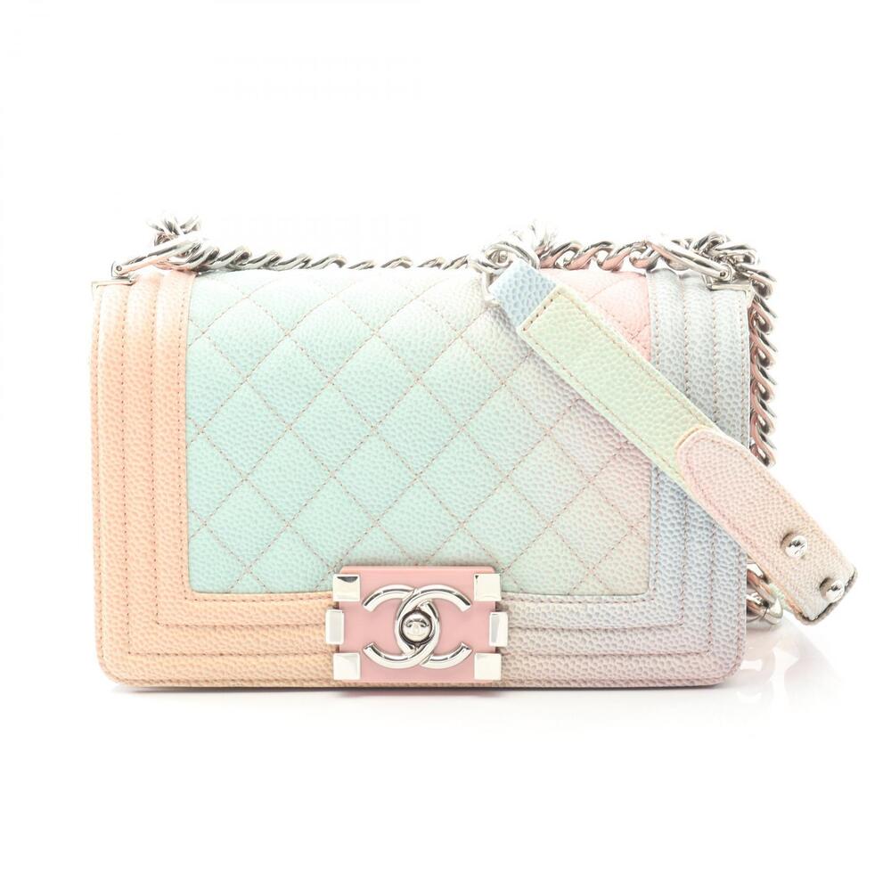 Chanel Boy Shoulder Bag Caviar Skin Grained Calfskin Pink Multicolor